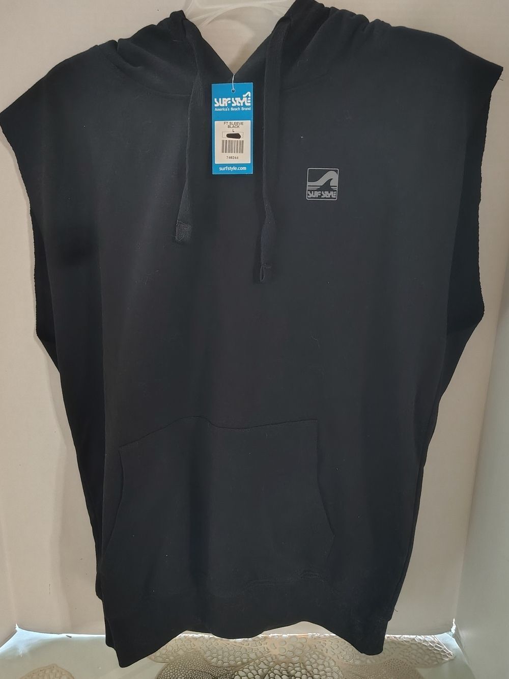 Surf Style Black Sleeveless Hoodie with Branded Tag Size Large